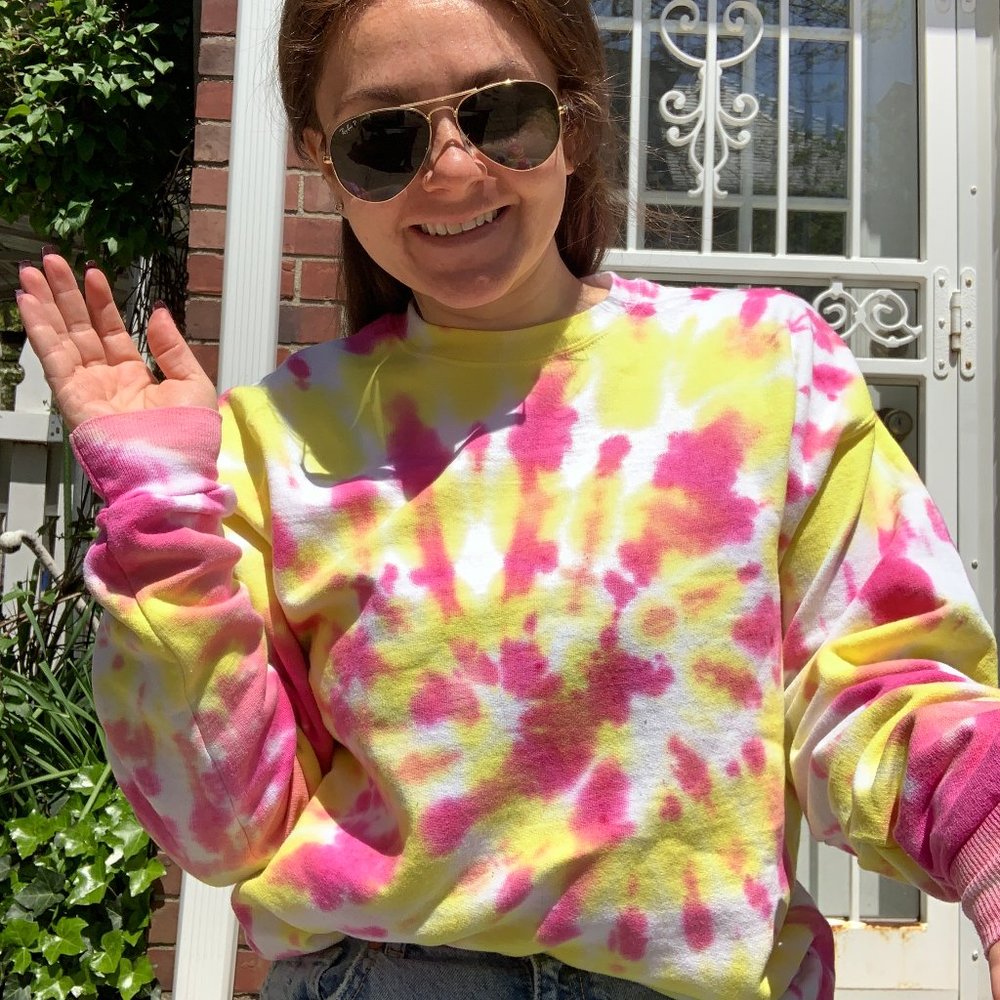 Custom Hanes tie-dyed crewneck